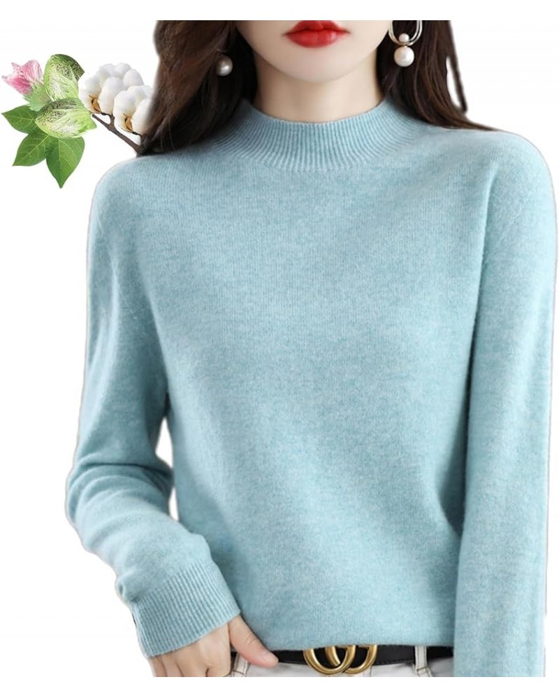 Cashmere Sweaters for Women, 100% Cashmere Long Sleeve Crew, Fall Winter Knit Pullover Jumper Tops Sky Blue $11.50 Sweaters