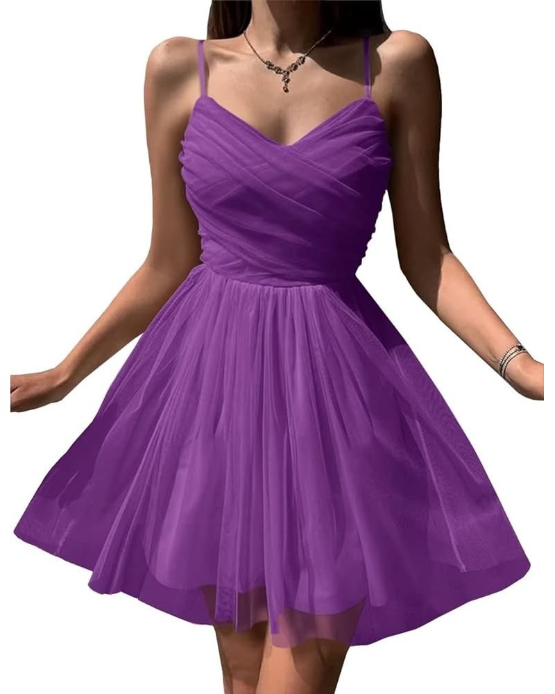 Tulle Homecoming Dresses for Teens 2023 Short Mini Party Dress Spaghetti Straps Sleeveless Cocktail Gowns. Purple $28.59 Dresses