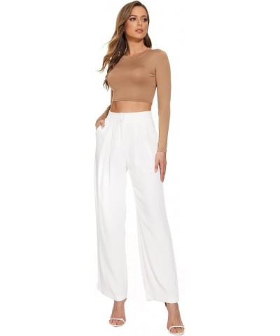 Flowy Trousers Office Wide Leg Pants for Work Business Casual High Waisted Dress Pants White 007 $10.66 Pants