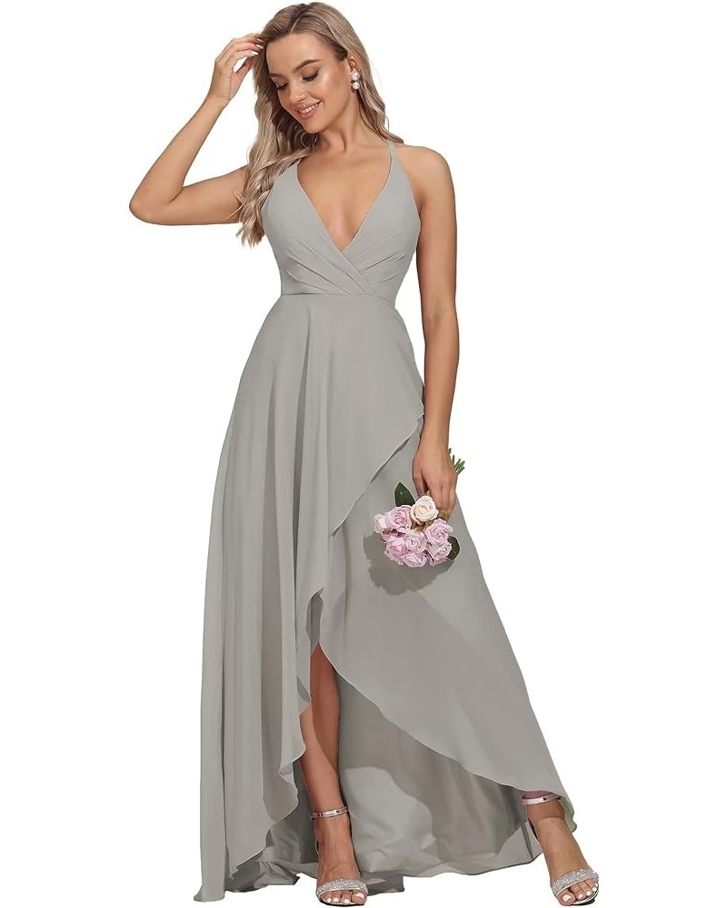 Spaghetti Straps Bridesmaid Dresses for Women Long Formal Evening Dresses High Low Wedding Guest Dresses Silver $29.49 Dresses