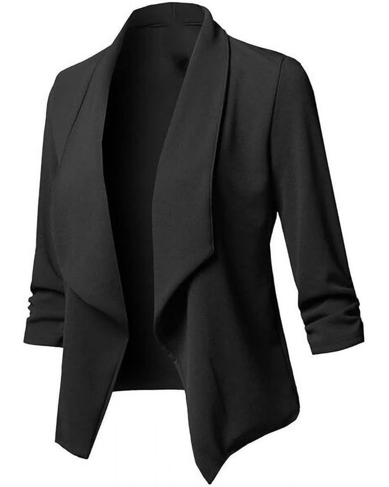 Womens Vintage Blazer Cardigan,Womens 3/4 Sleeve Lightweight Office Work Suit Jacket Lapel Collar Boyfriend Blazer D-black $9...