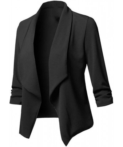 Womens Vintage Blazer Cardigan,Womens 3/4 Sleeve Lightweight Office Work Suit Jacket Lapel Collar Boyfriend Blazer D-black $9...