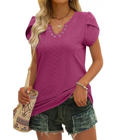 Short Sleeve Shirts for Women Loose Fit Dressy Casual Summer Fashion Tops New-hotpink $7.64 Blouses