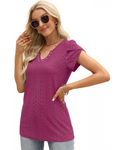 Short Sleeve Shirts for Women Loose Fit Dressy Casual Summer Fashion Tops New-hotpink $7.64 Blouses