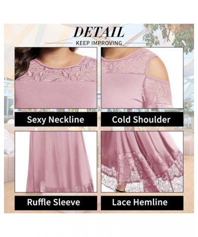 Womens Plus Size Lace Cold Shoulder Casual Long Plain Evening Party Maxi Dress L-5X Pink $19.68 Dresses