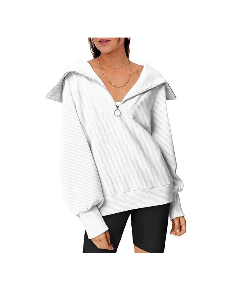 Womens Half Zip Pullover Sweatshirts Oversized Hoodies Long Sleeve Quarter Zip Tops Fashion Y2K Clothes 1-white $22.50 Hoodie...