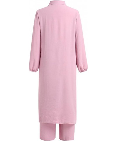 Women's Muslim Suit Long Sleeve Long Shirt Dress with Long Pants Abaya Casual Dubai Outfits Pink $19.32 Suits