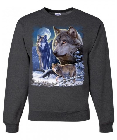 Wolves and The Moon in The Winter Night Animal Lover Unisex Crewneck Graphic Sweatshirt Heather Black $17.32 Hoodies & Sweats...