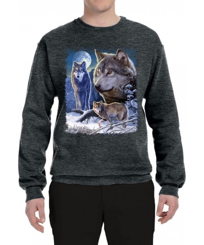 Wolves and The Moon in The Winter Night Animal Lover Unisex Crewneck Graphic Sweatshirt Heather Black $17.32 Hoodies & Sweats...