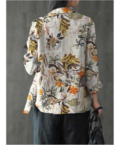 Printed Linen Blazer Jacket for Women Long Sleeve Open Front Suit Business Coat Khaki $14.26 Blazers