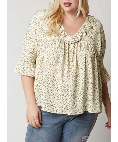 Womens Plus Size Floral Print Blouses V Neck Ruffle Flowy Short Sleeve Shirts Babydoll Casual Tunic Tops(1X-5X) B Apricot $17...