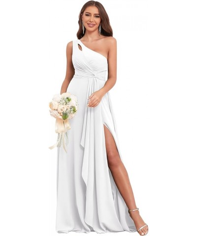 Chiffon One Shoulder Bridesmaid Dresses for Women Wedding 2024 Long Ruffles Formal Evening Party Dress with Slit White $16.92...