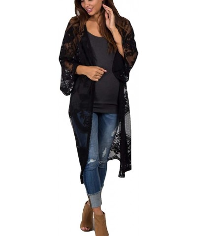 Women Mesh Lace Beach Kimono Cardigan A-black $19.71 Swimsuits