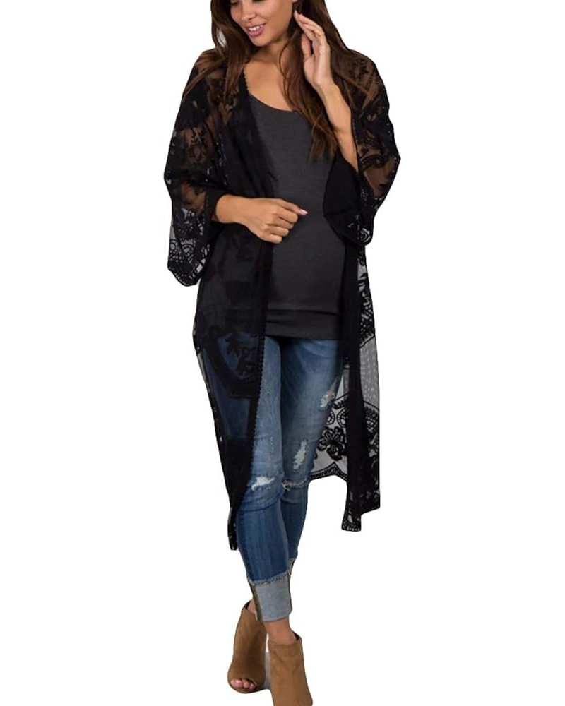 Women Mesh Lace Beach Kimono Cardigan A-black $19.71 Swimsuits