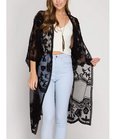 Women Mesh Lace Beach Kimono Cardigan A-black $19.71 Swimsuits