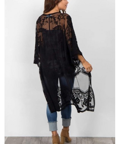 Women Mesh Lace Beach Kimono Cardigan A-black $19.71 Swimsuits