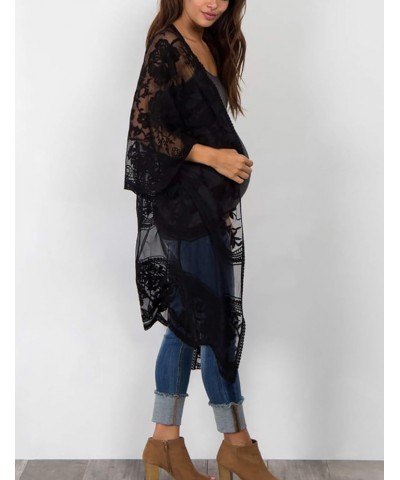 Women Mesh Lace Beach Kimono Cardigan A-black $19.71 Swimsuits