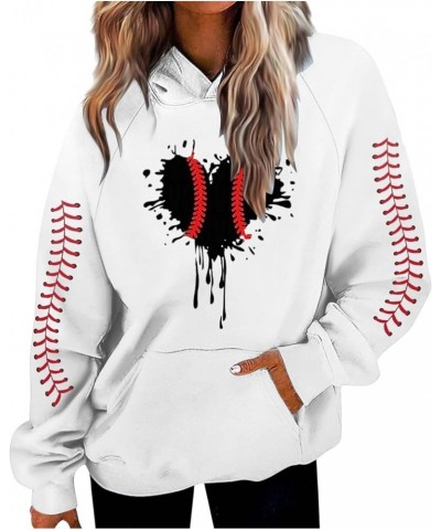 Baseball Sweatshirts for Women Casual Long Sleeve Hoodie Pullover Tops Baseball Shirts with Pocket 1c-white $13.88 Jerseys