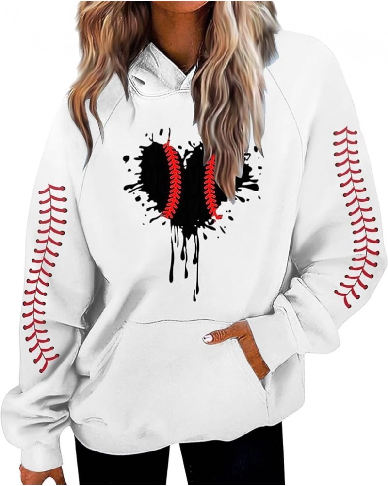 Baseball Sweatshirts for Women Casual Long Sleeve Hoodie Pullover Tops Baseball Shirts with Pocket 1c-white $13.88 Jerseys