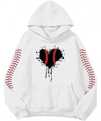 Baseball Sweatshirts for Women Casual Long Sleeve Hoodie Pullover Tops Baseball Shirts with Pocket 1c-white $13.88 Jerseys