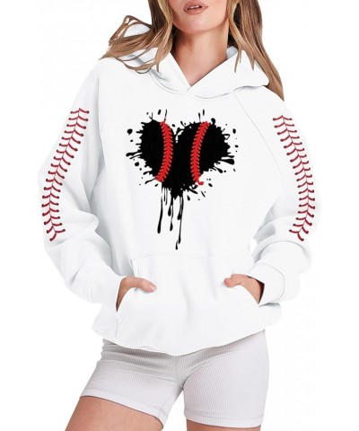 Baseball Sweatshirts for Women Casual Long Sleeve Hoodie Pullover Tops Baseball Shirts with Pocket 1c-white $13.88 Jerseys