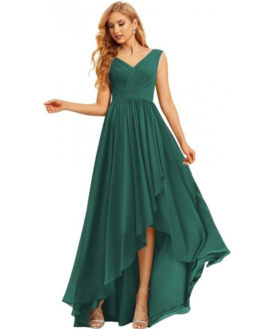 Maxi High Low Long Bridesmaid Dresses Chiffon Ruched Empire Waist Summer Spaghetti Strap Slit Flowy Evening Gowns Teal $32.00...