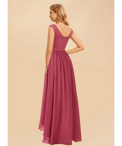 Maxi High Low Long Bridesmaid Dresses Chiffon Ruched Empire Waist Summer Spaghetti Strap Slit Flowy Evening Gowns Teal $32.00...