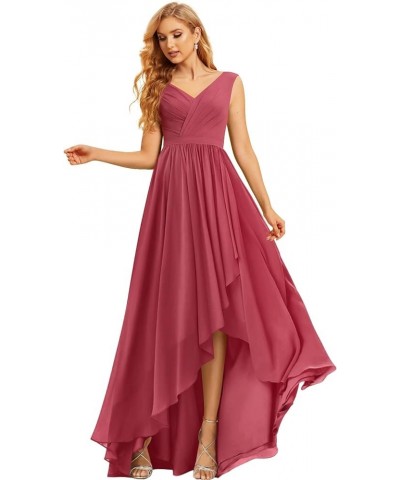 Maxi High Low Long Bridesmaid Dresses Chiffon Ruched Empire Waist Summer Spaghetti Strap Slit Flowy Evening Gowns Teal $32.00...