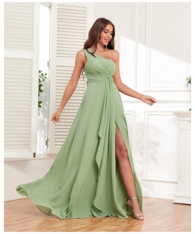 Chiffon One Shoulder Bridesmaid Dresses for Women Wedding 2024 Long Ruffles Formal Evening Party Dress with Slit White $16.92...