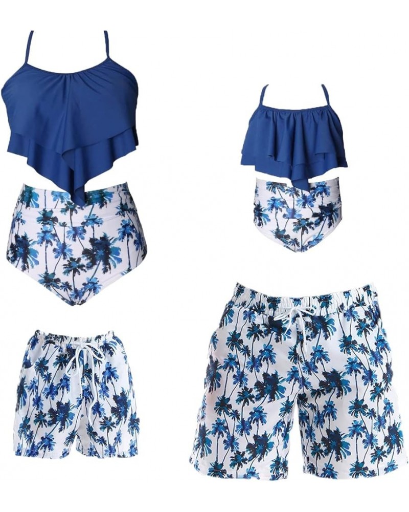 Family Matching Swimwear, Women Bikini Set, Mother Daughter Swimsuits Father Son Trunks Bathing Suit Girls Blue $10.32 Swimsuits