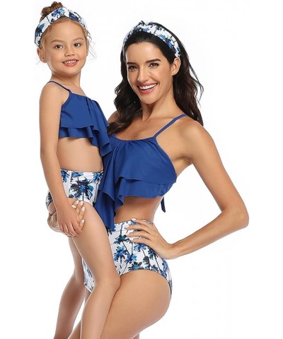 Family Matching Swimwear, Women Bikini Set, Mother Daughter Swimsuits Father Son Trunks Bathing Suit Girls Blue $10.32 Swimsuits