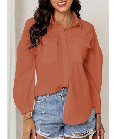 Womens Long Sleeve V Neck Button Down Shirts 2023 Lightweight Loose Summer Tops Blouses with Pockets B Orange $14.26 Blouses