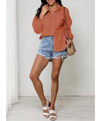 Womens Long Sleeve V Neck Button Down Shirts 2023 Lightweight Loose Summer Tops Blouses with Pockets B Orange $14.26 Blouses