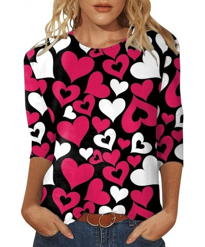 Valentine Day Shirt for Women 3/4 Sleeve Cute Love Hearts Graphic Tees Casual Fashion Tops Blouse 007-hot Pink $9.43 Socks