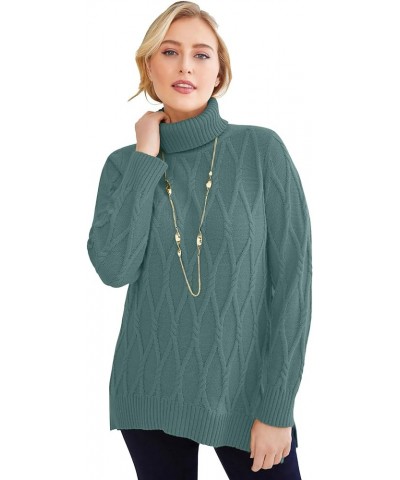 Women's Plus Size Cable Turtleneck Sweater New Sage $20.75 Sweaters