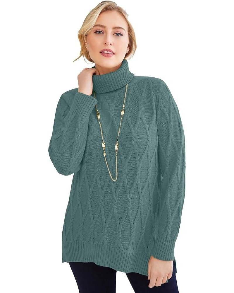 Women's Plus Size Cable Turtleneck Sweater New Sage $20.75 Sweaters