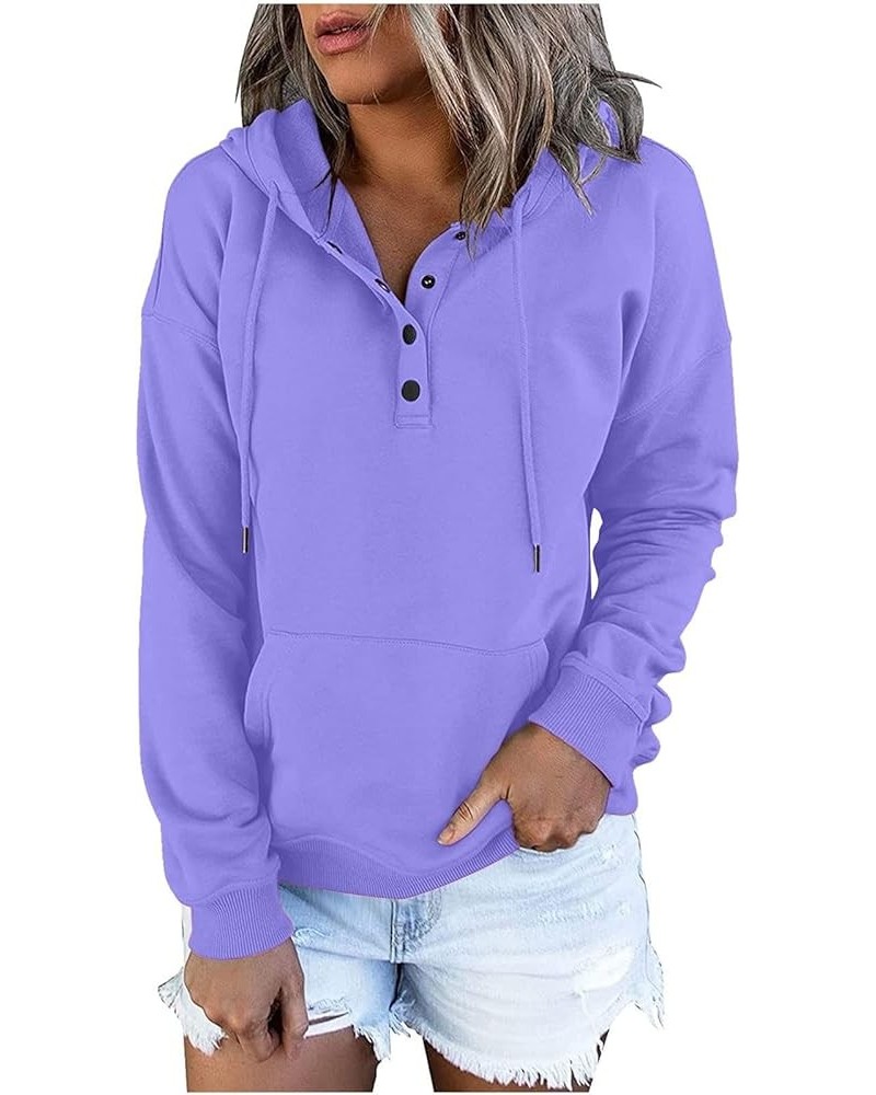 Hoodies for Women Button Up Casual Long Sleeve Hooded Sweatshirts 2023 Trendy Loose Fit Drawstring Pullover Tops with Pocket ...