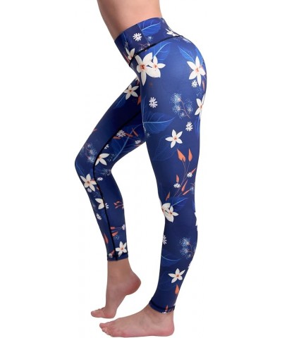 High Waisted Women's Leggings Yoga Leggings Running Gym Fitness Workout Pants Plus Size Compression Leggings Blue Flowers $10...