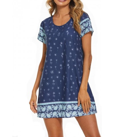 Women's Summer V Neck Short Sleeve Tshirt Dress Plain Nightgown Casual Tunic Mini Dresses Blue_white $13.19 Dresses