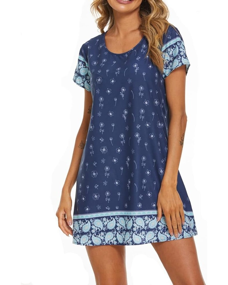 Women's Summer V Neck Short Sleeve Tshirt Dress Plain Nightgown Casual Tunic Mini Dresses Blue_white $13.19 Dresses