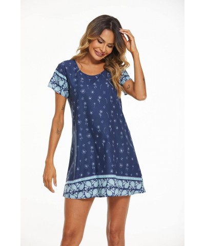 Women's Summer V Neck Short Sleeve Tshirt Dress Plain Nightgown Casual Tunic Mini Dresses Blue_white $13.19 Dresses