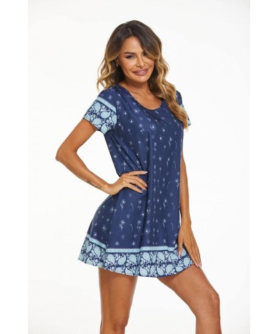 Women's Summer V Neck Short Sleeve Tshirt Dress Plain Nightgown Casual Tunic Mini Dresses Blue_white $13.19 Dresses