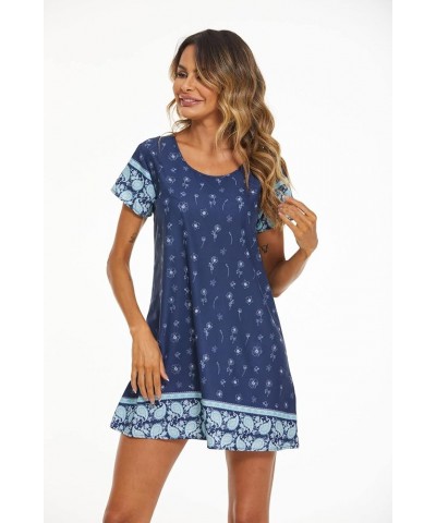 Women's Summer V Neck Short Sleeve Tshirt Dress Plain Nightgown Casual Tunic Mini Dresses Blue_white $13.19 Dresses