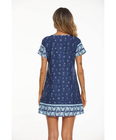 Women's Summer V Neck Short Sleeve Tshirt Dress Plain Nightgown Casual Tunic Mini Dresses Blue_white $13.19 Dresses