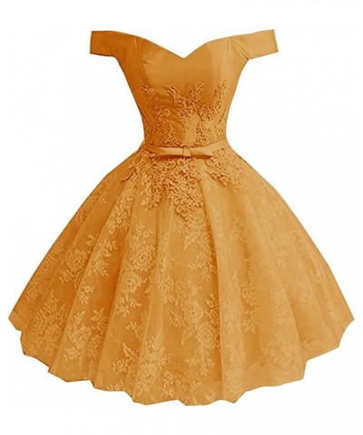 Princesses Off The Shoulder Short Prom Dresses Appliques Party Homecoming Dress Yellow $44.15 Dresses