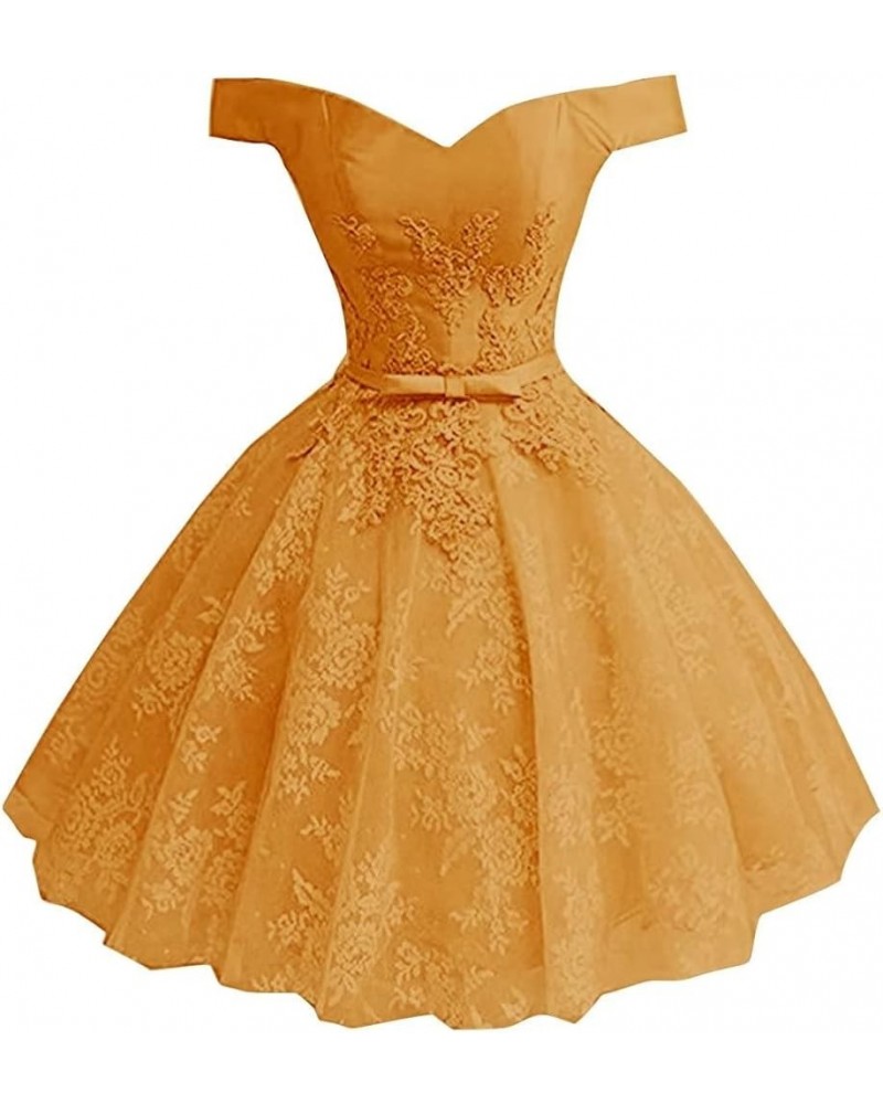 Princesses Off The Shoulder Short Prom Dresses Appliques Party Homecoming Dress Yellow $44.15 Dresses