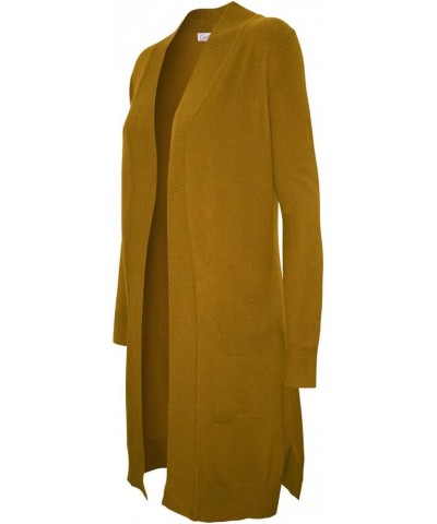 Women's Solid Basic Long Line Open Front Pockets Knit Sweater Cardigan Mustard $19.70 Sweaters