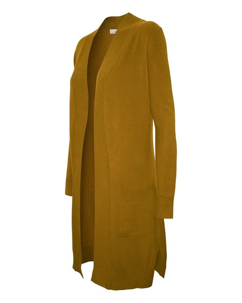 Women's Solid Basic Long Line Open Front Pockets Knit Sweater Cardigan Mustard $19.70 Sweaters