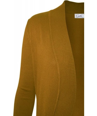 Women's Solid Basic Long Line Open Front Pockets Knit Sweater Cardigan Mustard $19.70 Sweaters