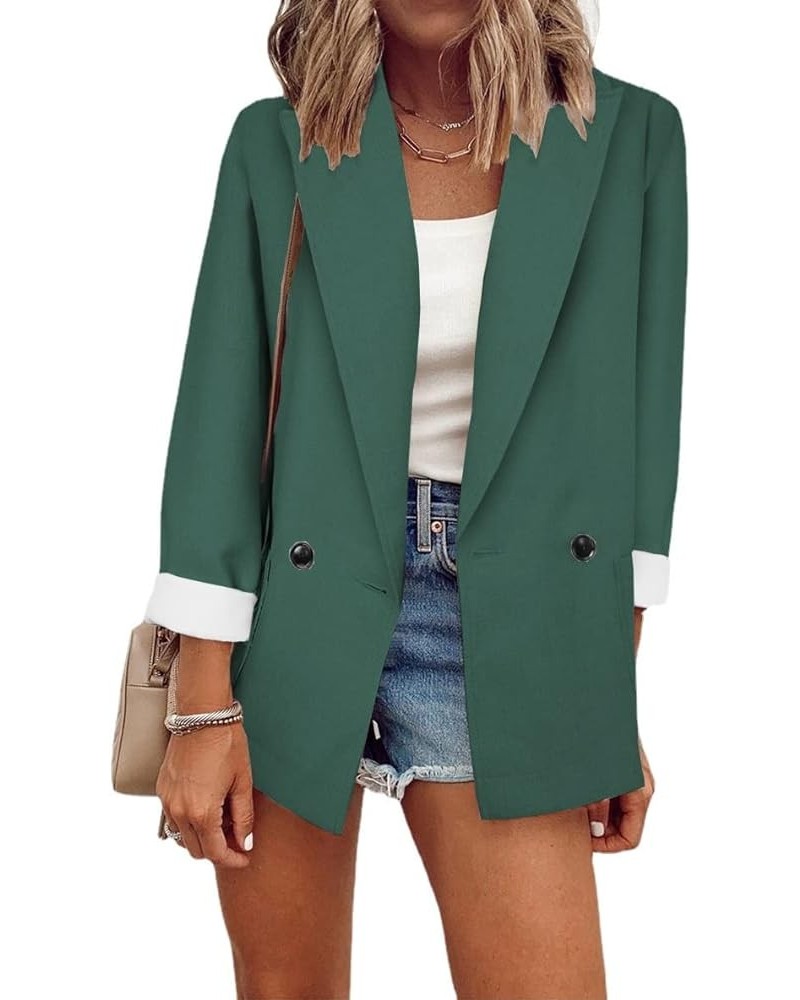 Women's Casual Blazer Open Front Tunic Tops Lapel Collar Long Sleeve Coat with Pocket Plus Size Spring Office Outwears C-gree...